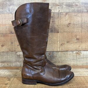 Born Tall‎ Leather Riding Boots Womens Size 8.5 M Brown Black Buckle Western Zip